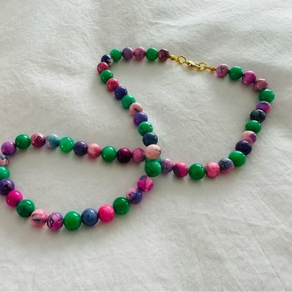 Gem ‘Candy’ Style Bead Necklace 18k Gold Plated Quartz Dyed Howlite - Picture 10 of 12